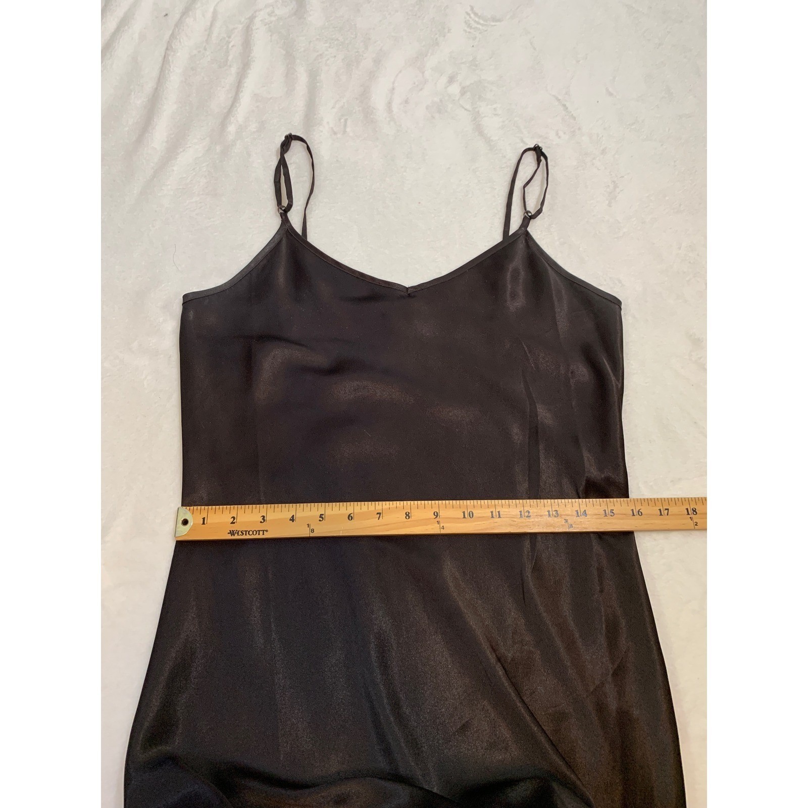 Vintage Express Y2K Slip Dress 9/10 Brown Satin Spaghetti Strap V-Neck Midi