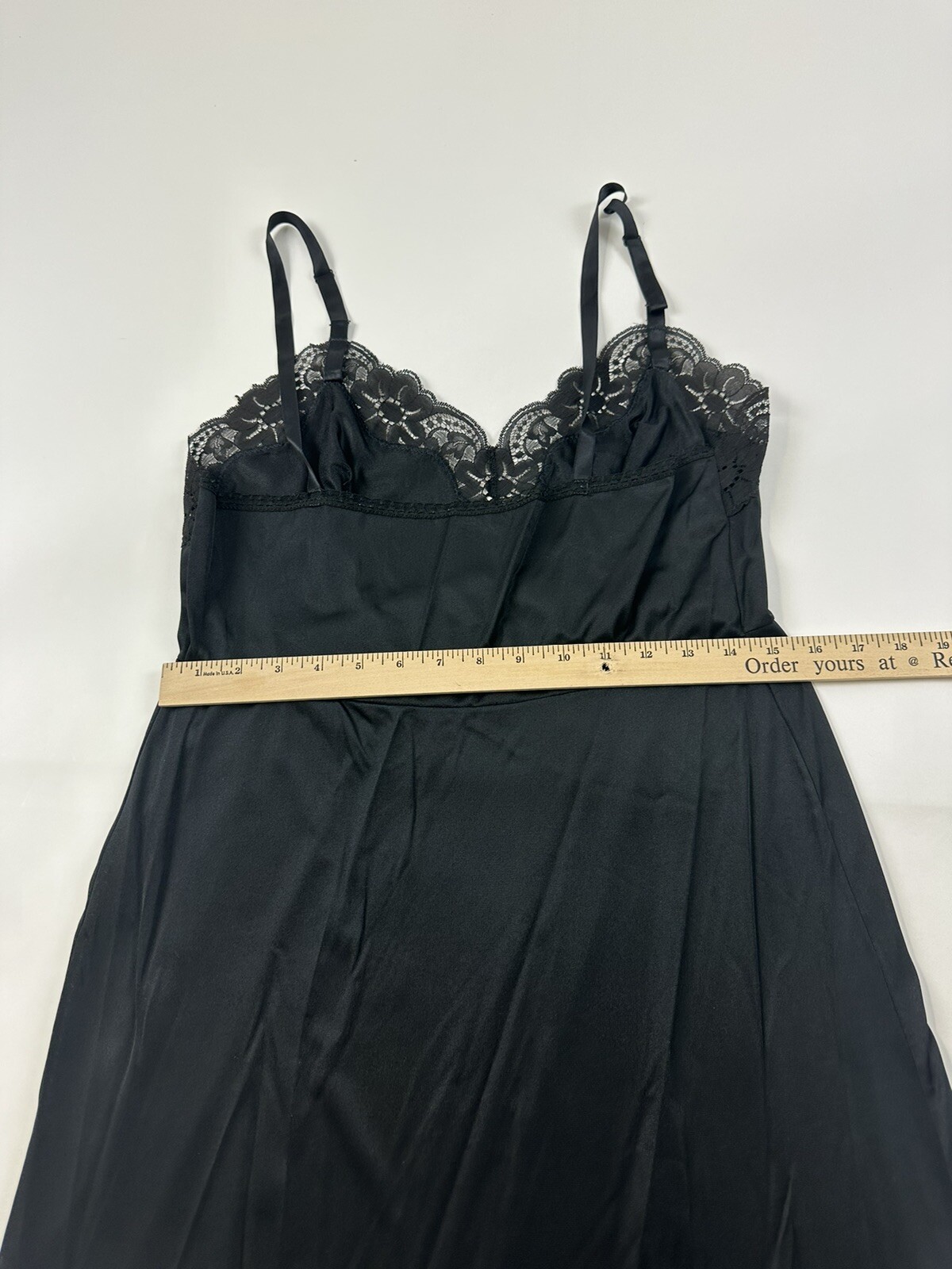 Vintage Greenco maid Full Slip Size 36 Black Lace Trim Made In USA