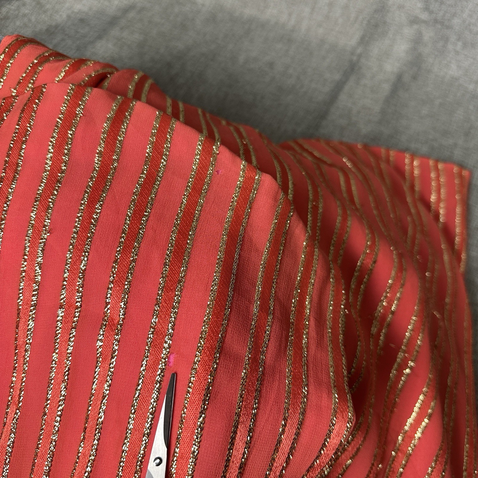 Vintage Robert-David Morton Orange Gold Metallic Stripe Cocktail Dress 70s Small