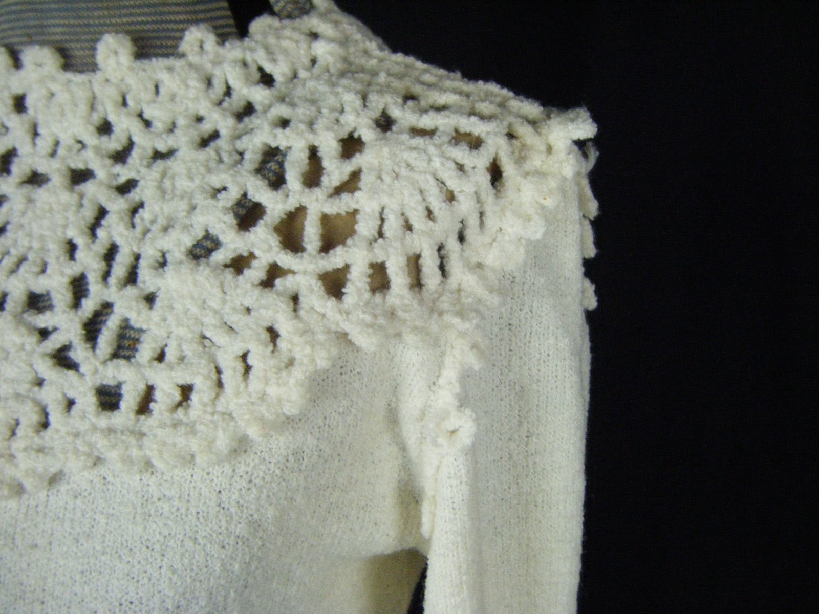 MISS DOLPHIN CA Vtg Ivory Crochet Eyelet Knit Long Dress-Bust 33-36/2XS-XS