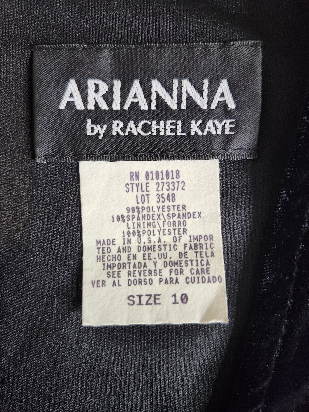 VTG Arianna By Rachel Kaye Black Velvet L/S Formal Dress W/side Rhinestone Jewel