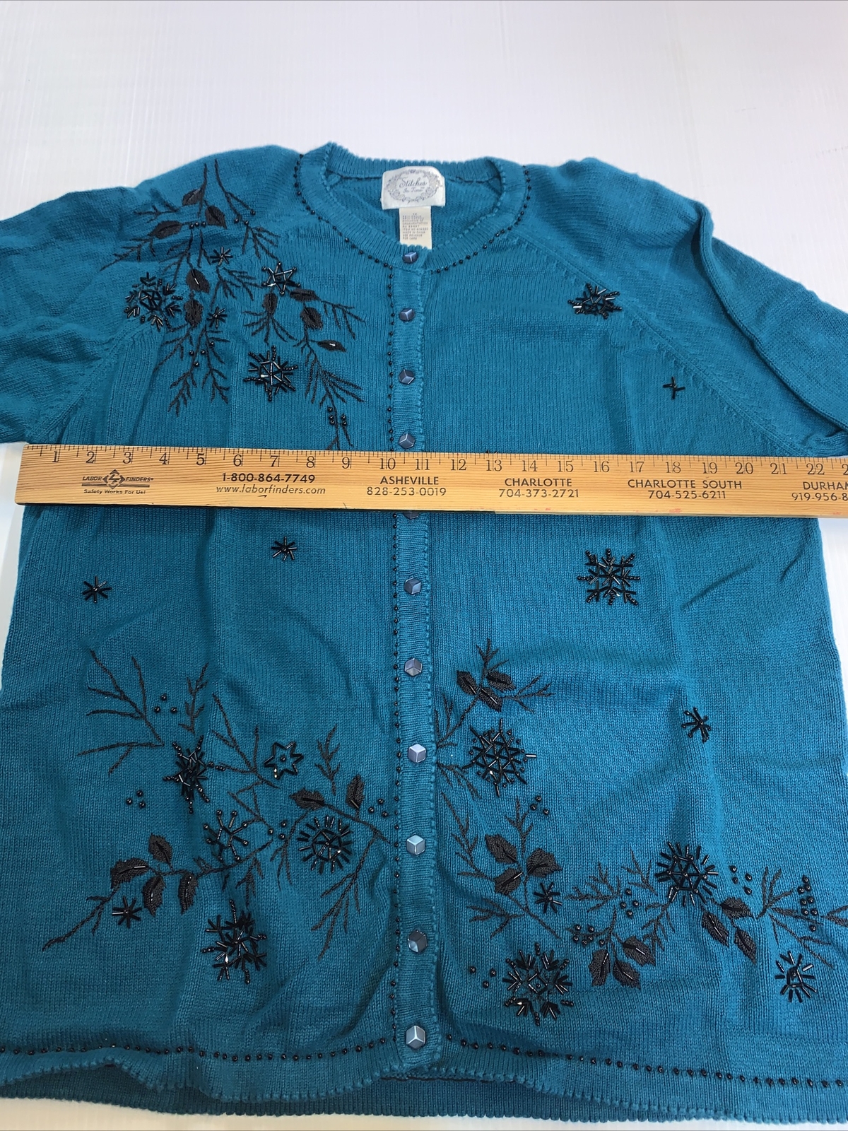 Vintage Teal Blue Beaded Button Down Cardigan Sweater Stitches In Time Size 1X