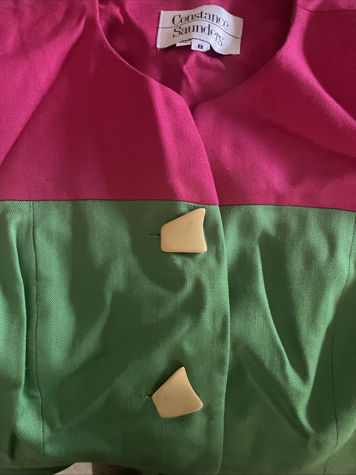 Vintage CONSTANCE SAUNDERS color block dress SZ P 8 Rare Buttons