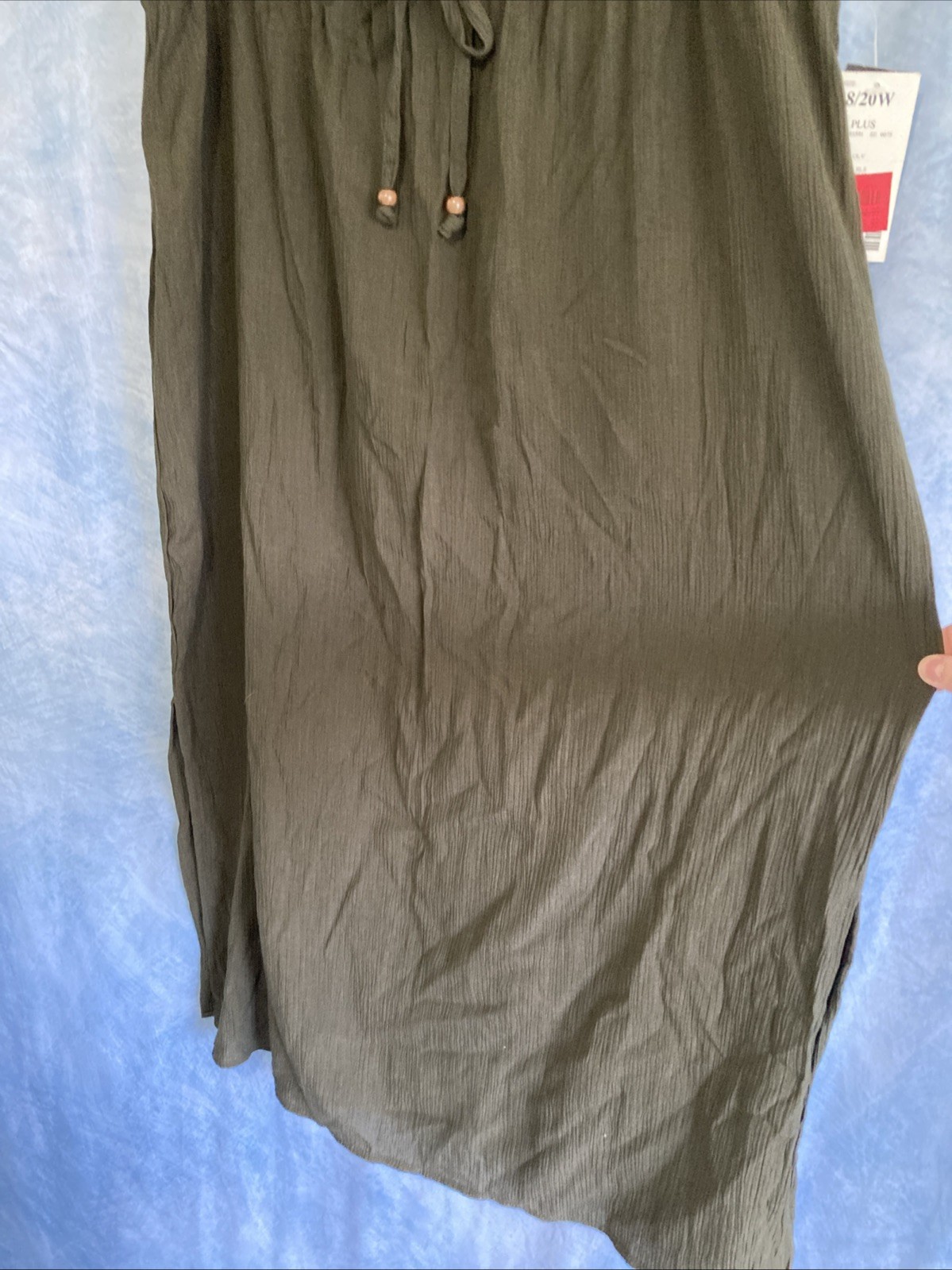 Vtg 90s Y2K Fashion Bug NOS Maxi Skirt Plus 18/20W Olive Green Crinkle Rayon NWT