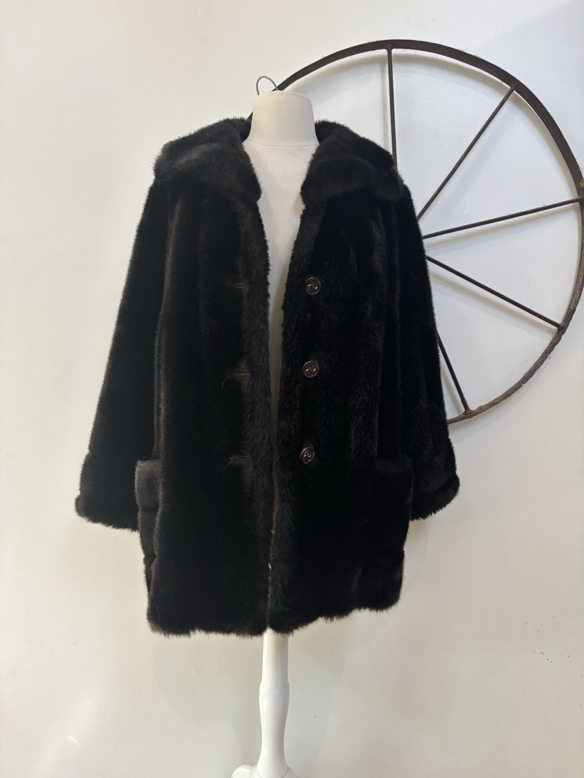 Vintage 1970s Mincara by Russel Taylor for Lord & Taylor faux Mink cocktail coat