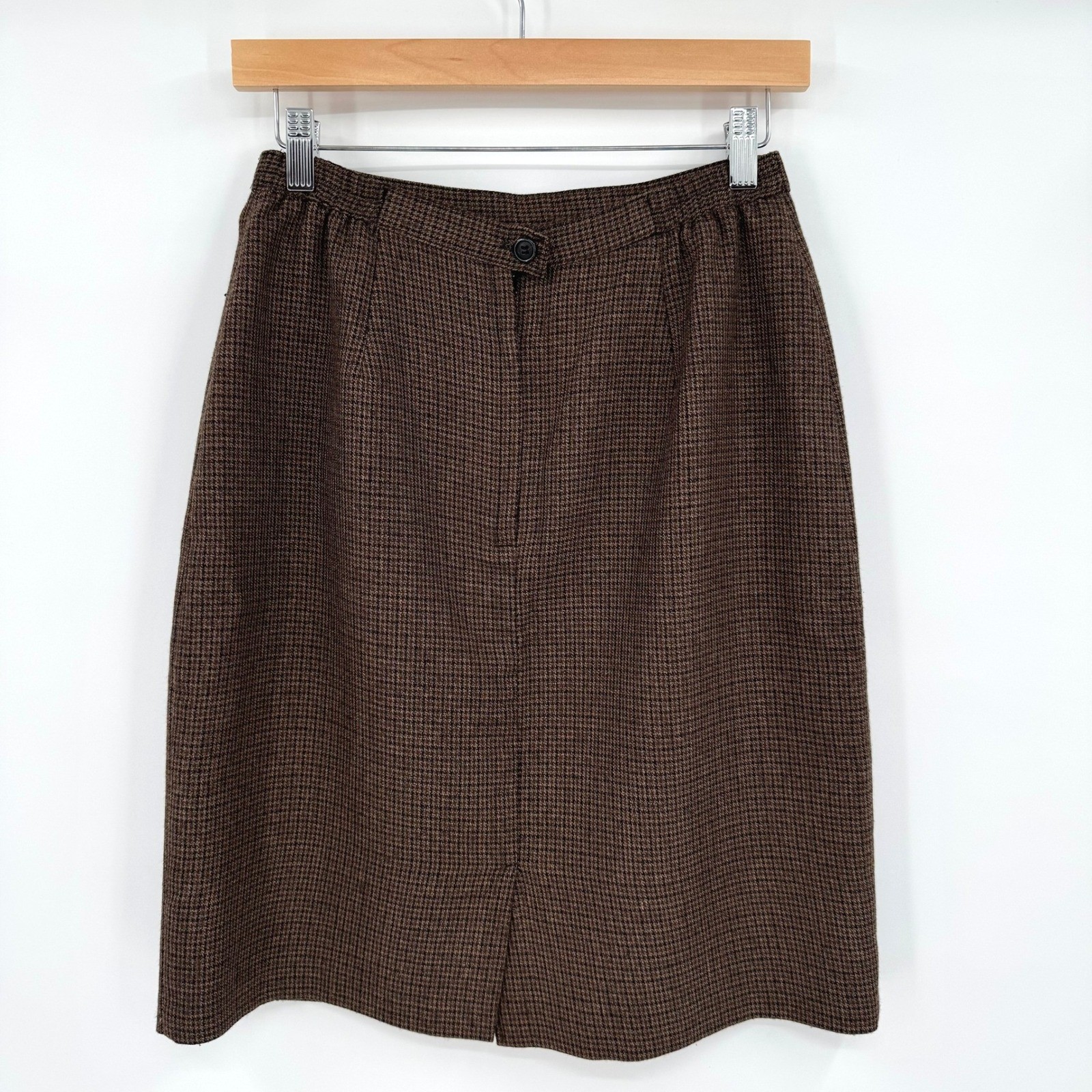 Briggs New York Vintage Brown Houndstooth Pencil Skirt High Waist Lined Size 10