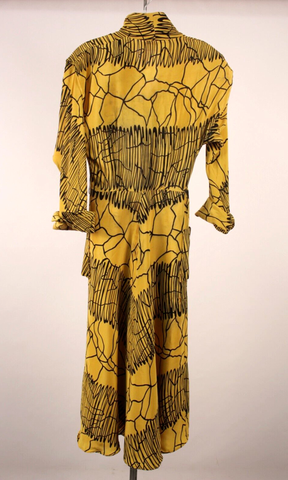 VTG Women’s 40s Yellow & Black Silk Zip Up Silk Dress Sz XS 1940s Claudia Young