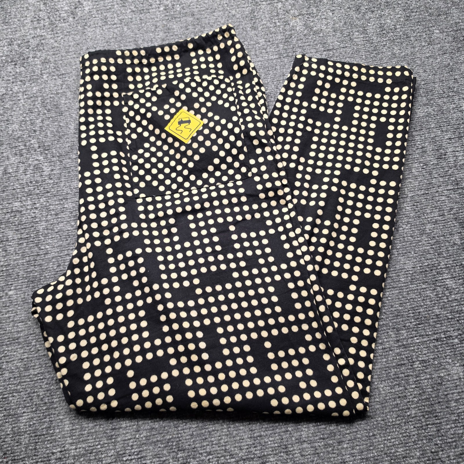Vintage SKIDZ Pants One Size Fits All Black Cream Dot Grid Drawstring