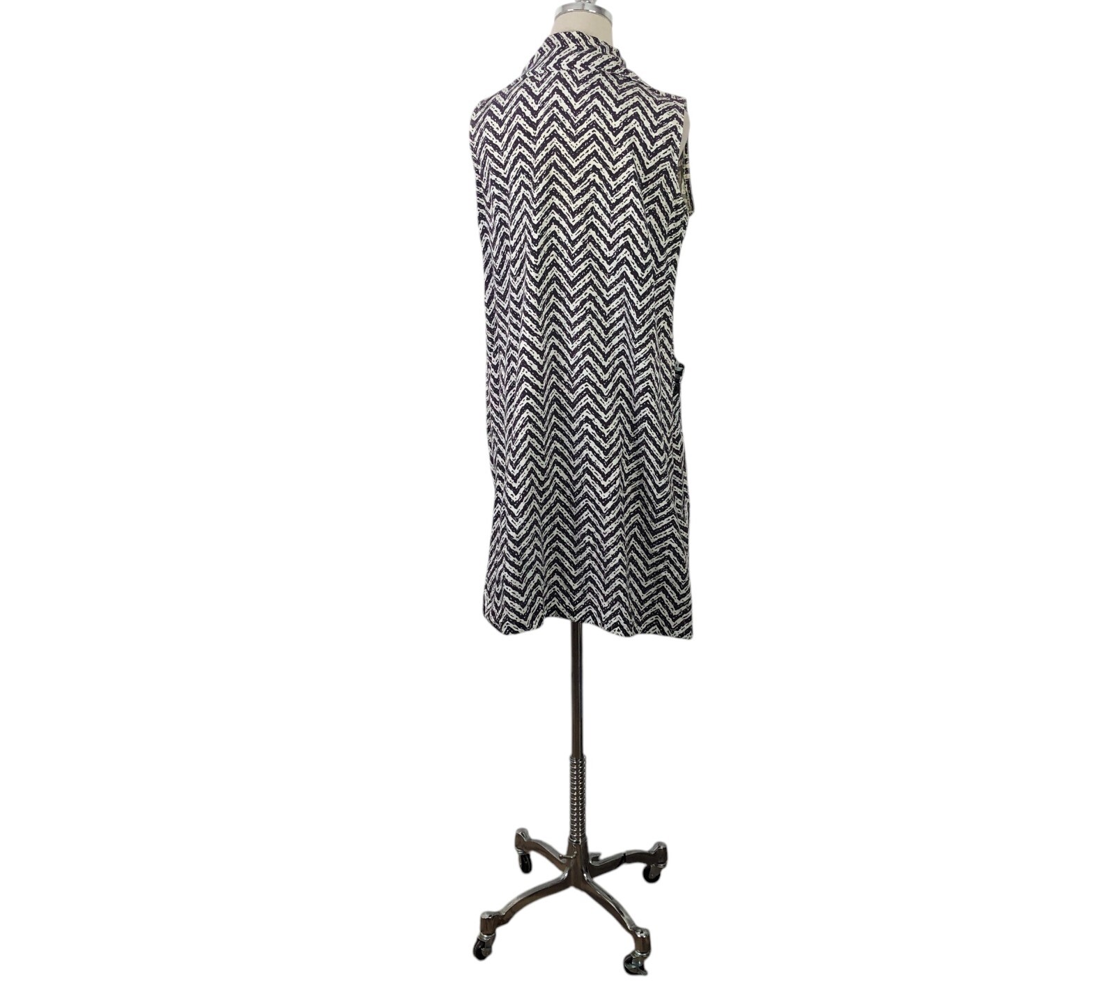 Vtg 60s Go-Ins Danville Jumper Size Medium Brown White Zig Zag Stripe Zip Front