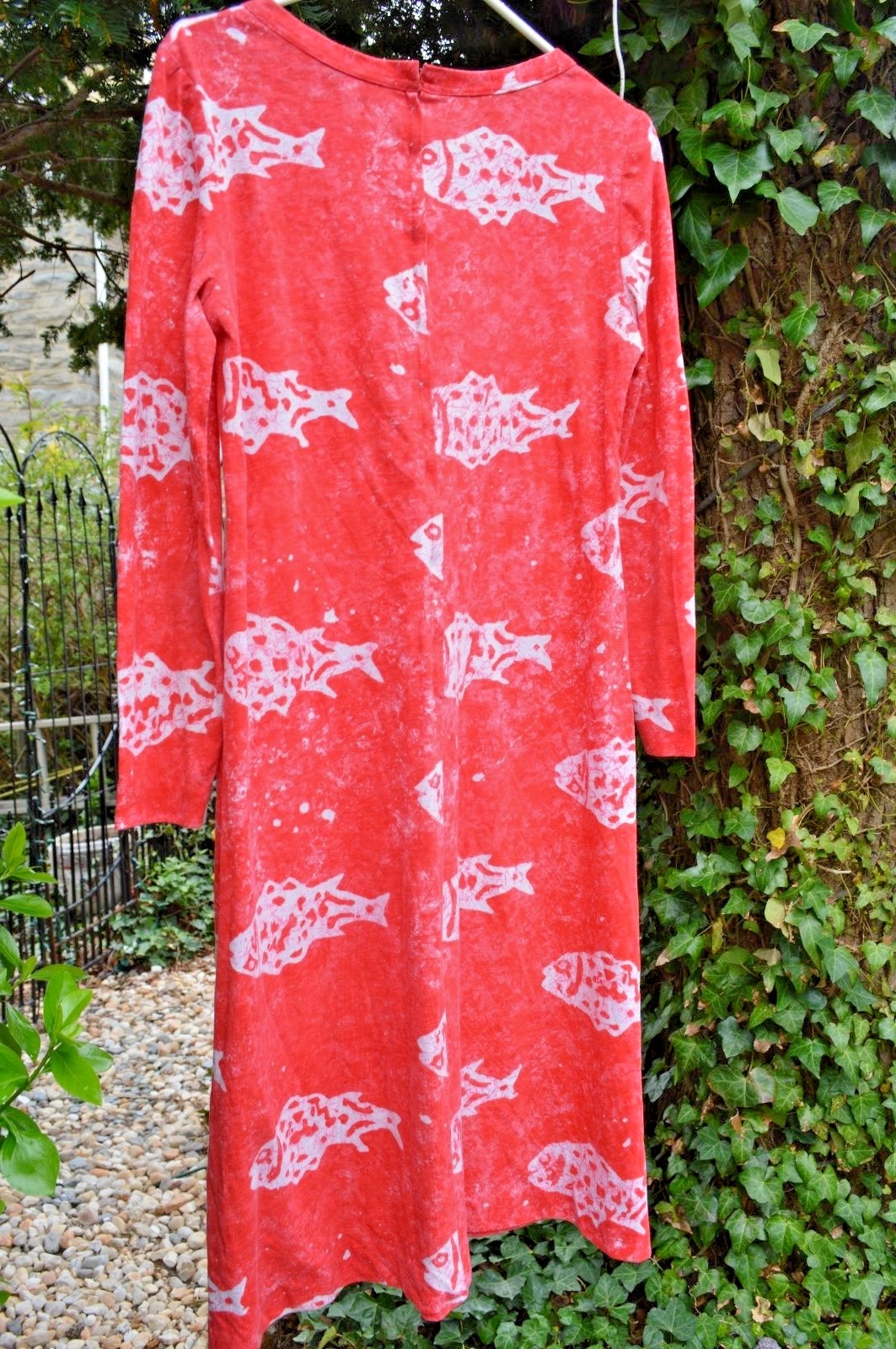 Vintage McMullen Dress Cotton Batik Fish Print Long Sleeve Zipper Back