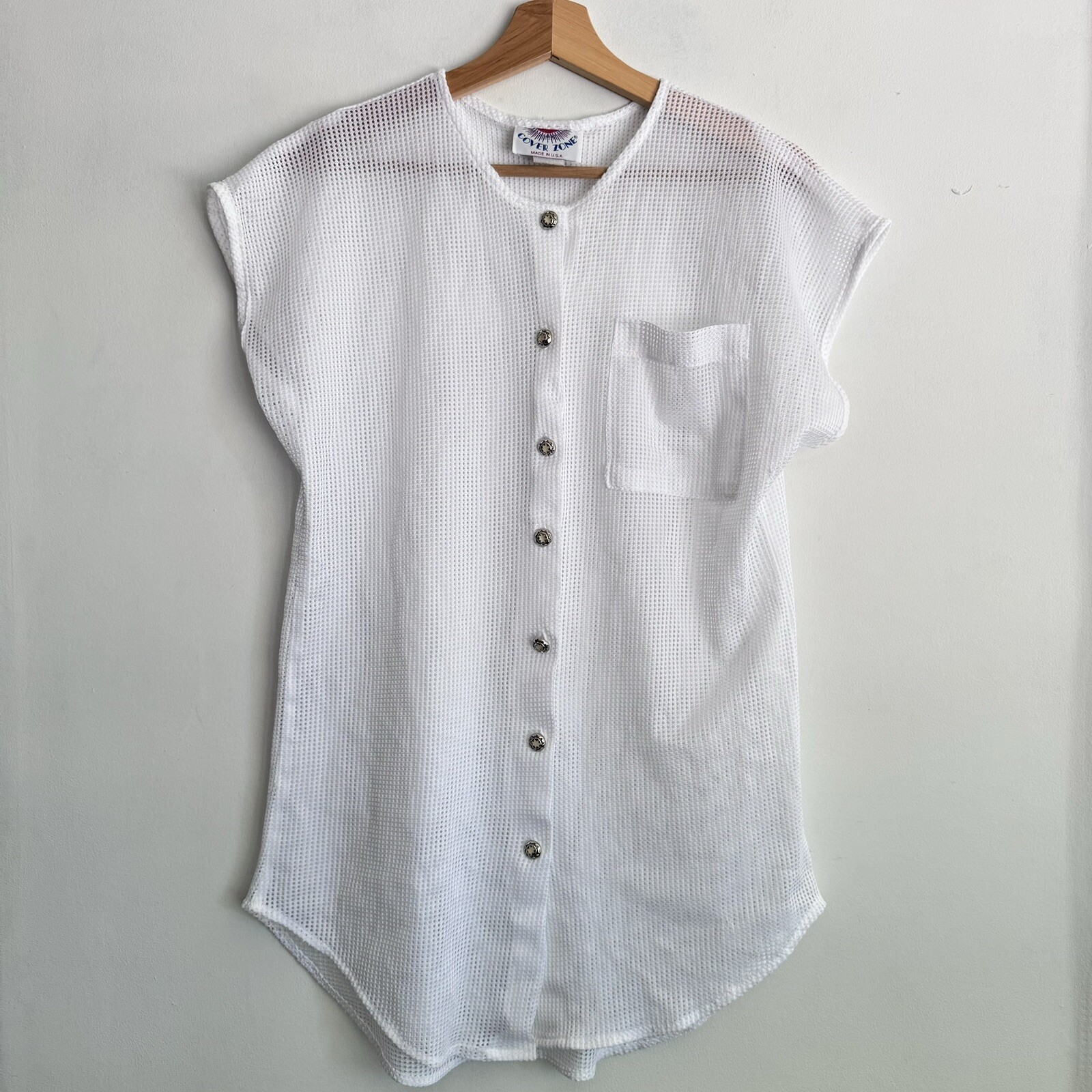 Vintage 80s/90s Cover Zone USA White Mesh Beach Pool Coverup Size S Cruise Wear
