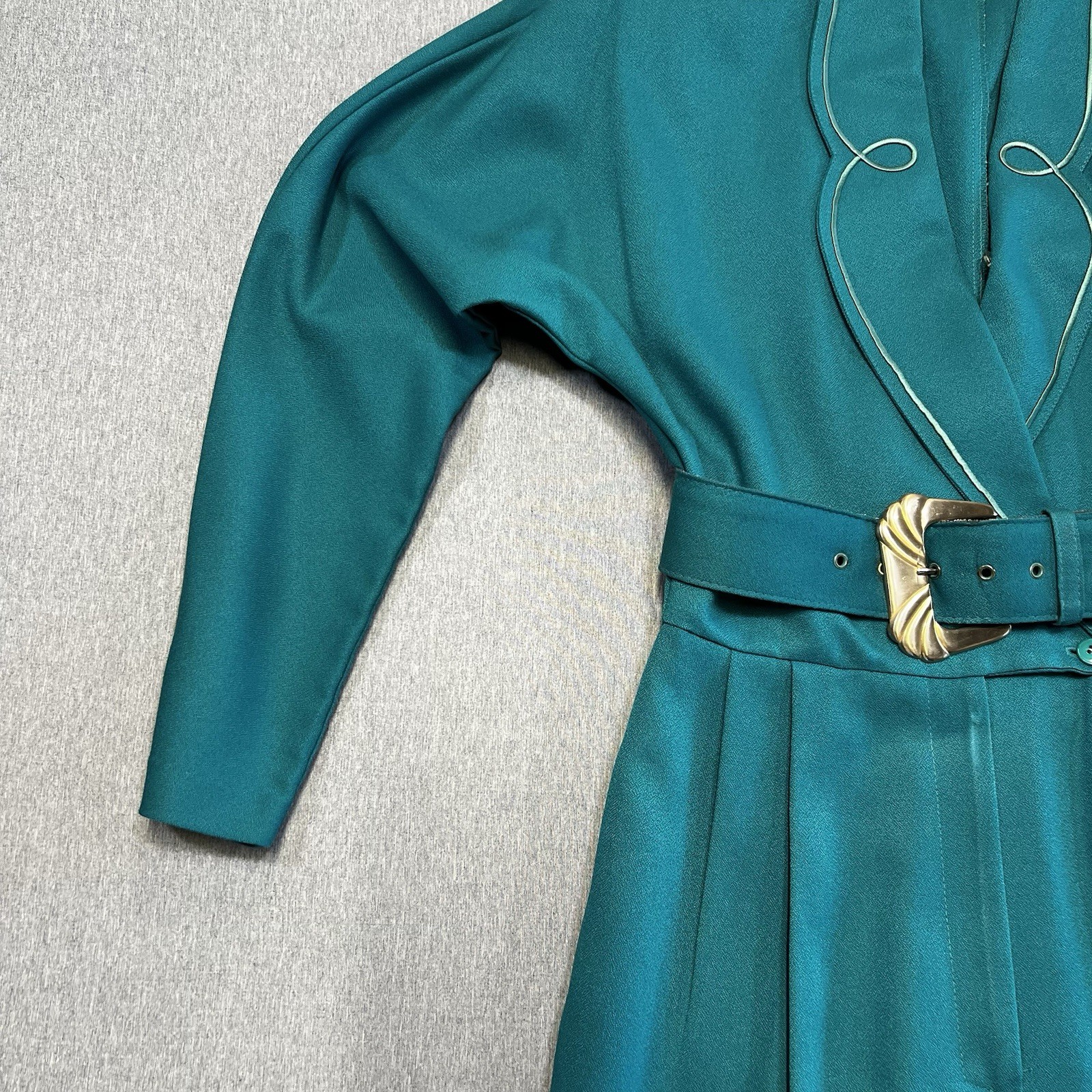 Vintage 80s Teal Power Jumpsuit Belted USA Made Joan Walters Petite 80s tailored