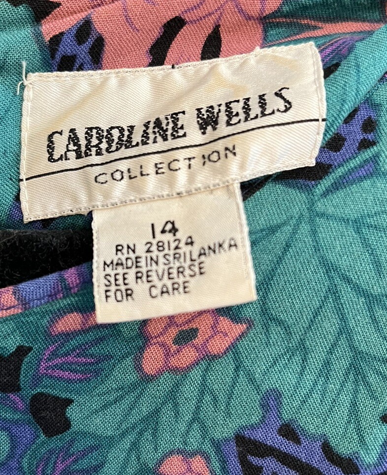 Vintage Caroline Wells Women’s Size 14 Dress Floral/funky Shoulder Pads 80’s