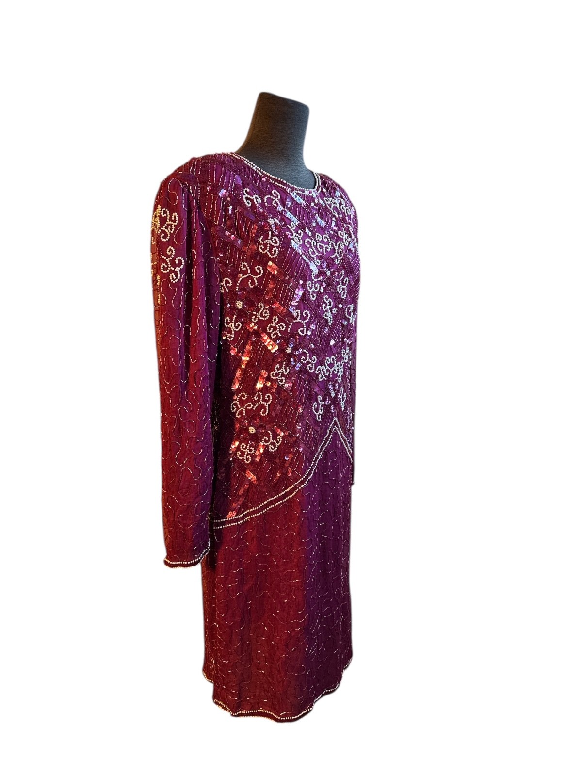 Sweelo Vintage Heavily Sequin Beaded Sheath Evening Event Holiday Dress XL 12-14