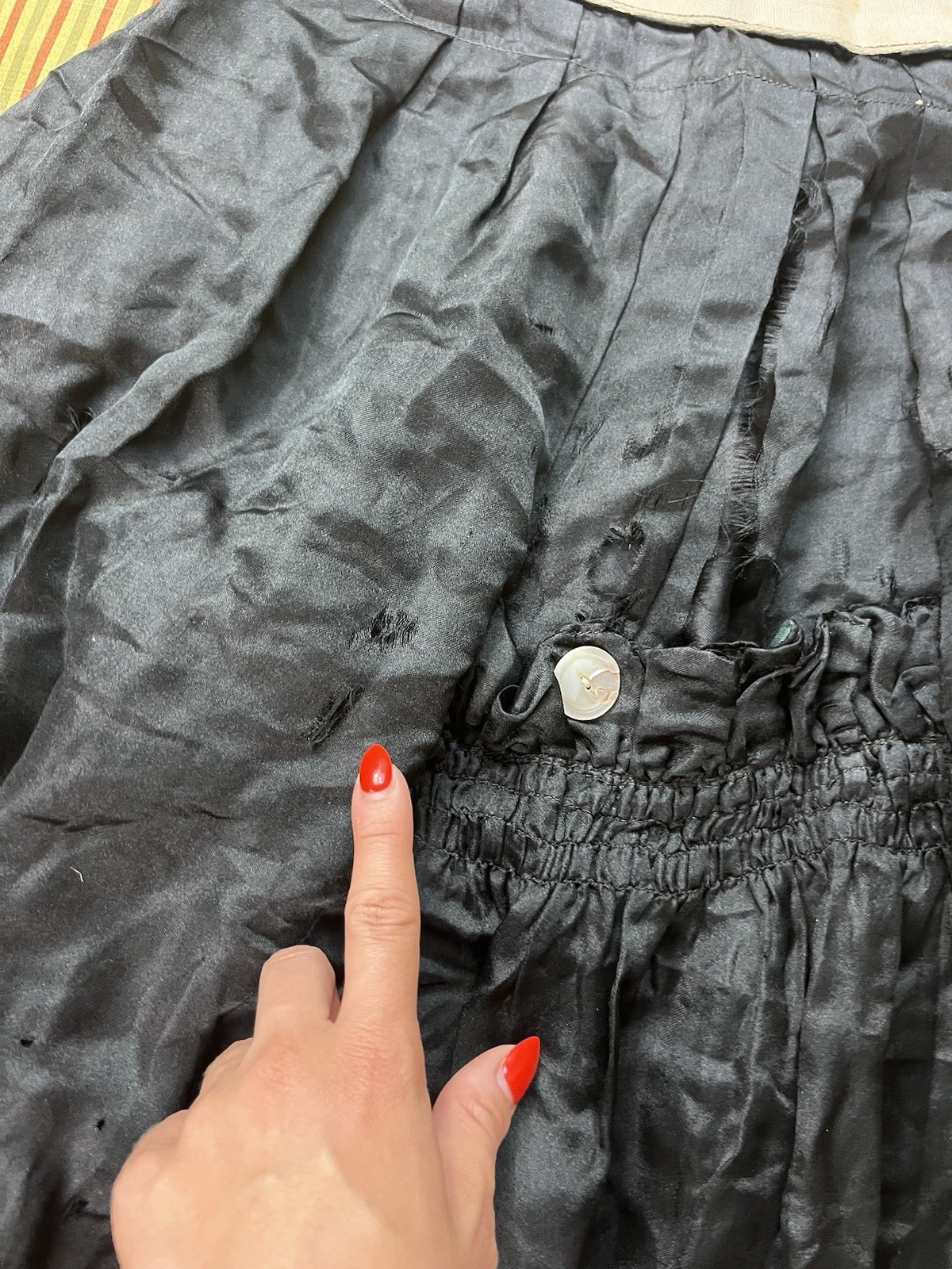 Antique Edwardian Silk Skirt Black High Waist Snap Closure As Is Fair