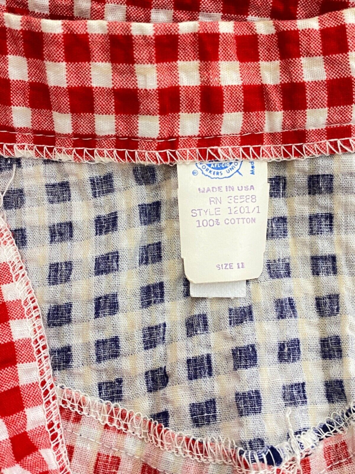 Vintage 1970s red white blue gingham pants, cotton seersucker high waist wide