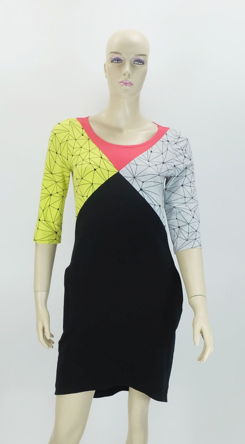 1980s dress mini dress size S new wave neon gray and black label mi eta