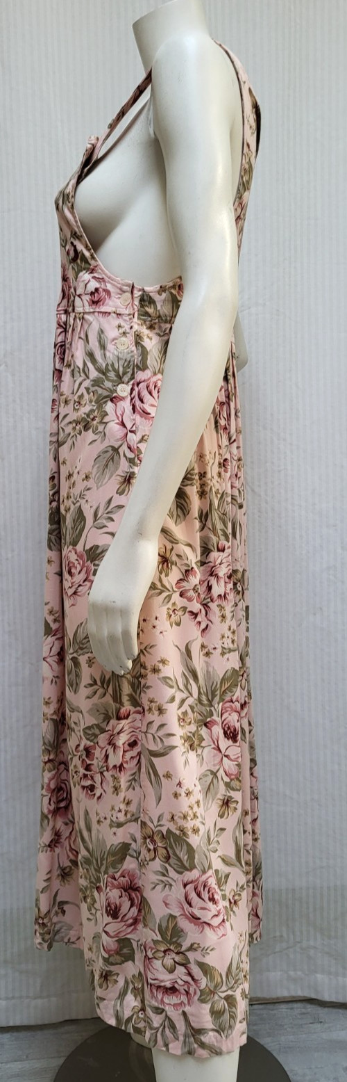 Vintage Moda Int’l Pink Cabbage Rose Print Rayon Jumper Dress – Size S