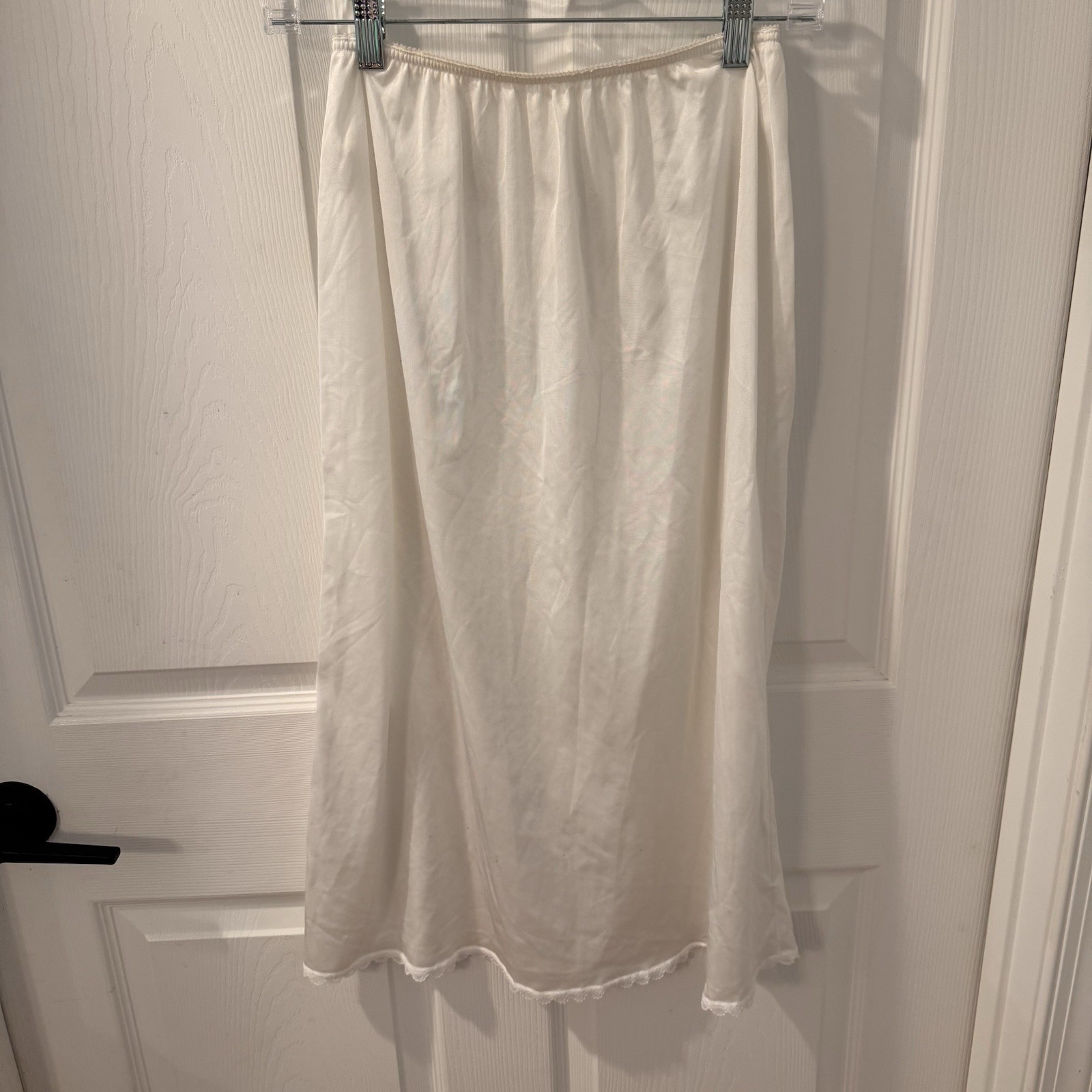 Vintage ADONNA White NYLON HALF SLIP Skirt PETTICOAT Lace Trim Size L LINGERIE