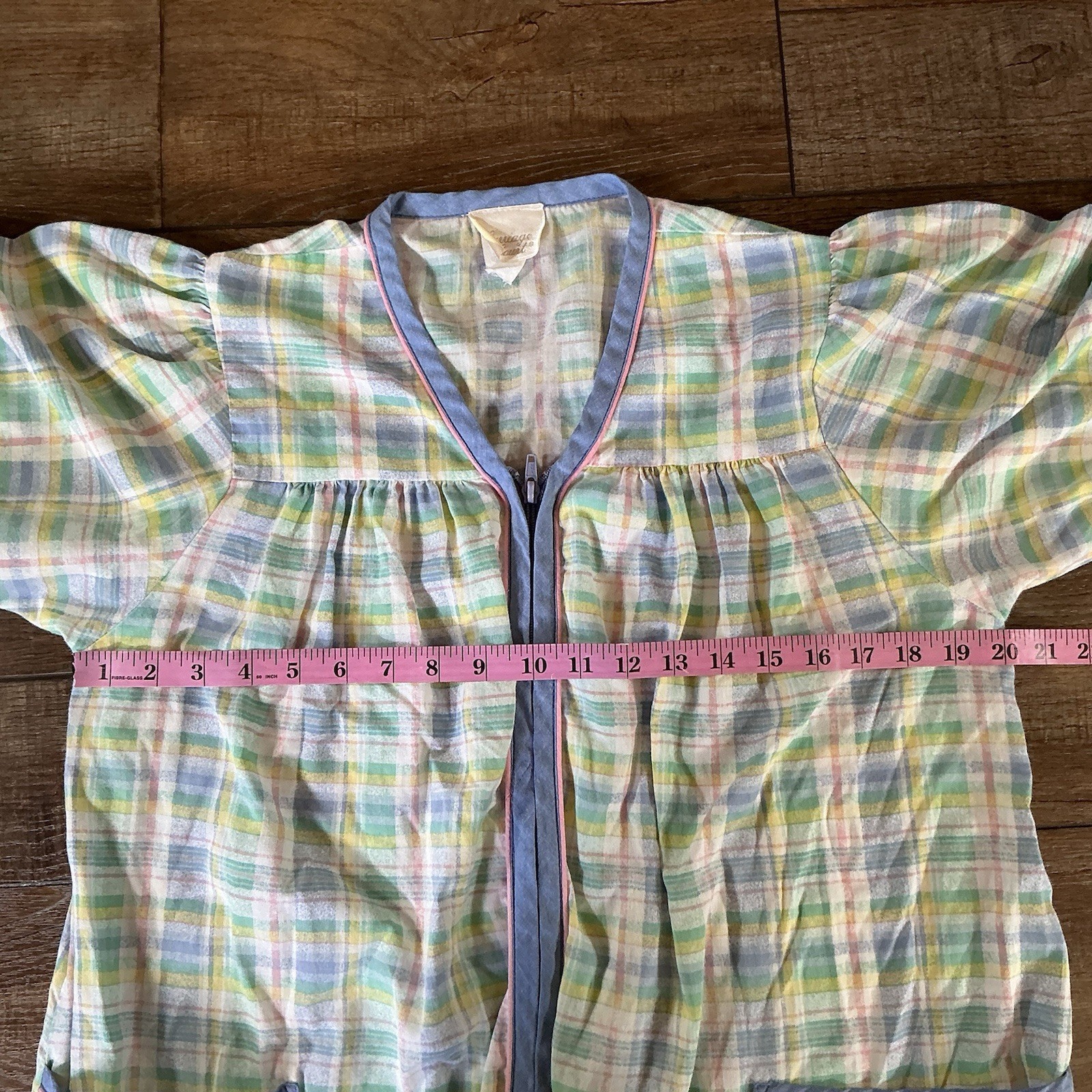 80s VTG Carriage Court Plaid Zip Front Housecoat Duster Women’s M Pastel #291125