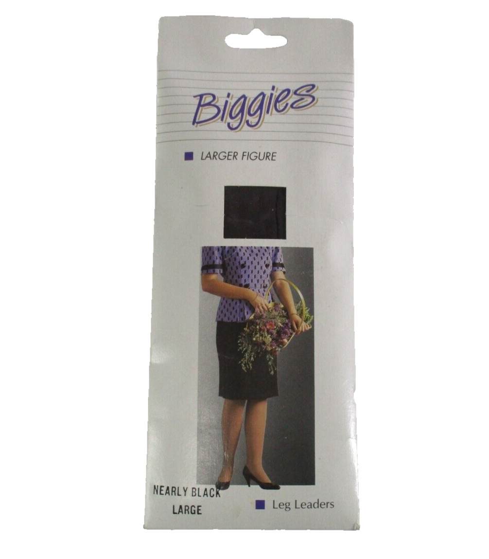 Biggies Larger Figure Pantyhose Large Nearly Black Leg Leaders Knitted Waistband