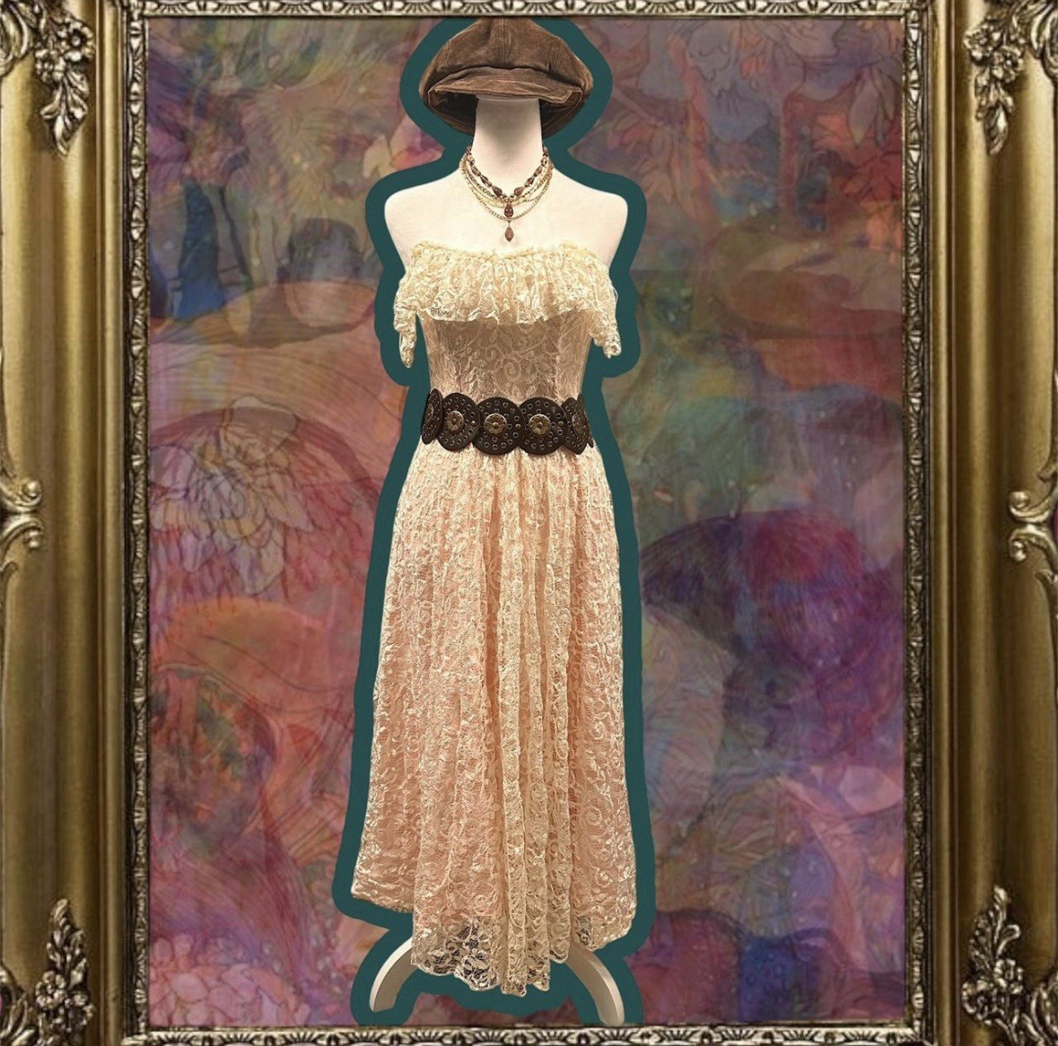 Incredible Vintage 80s Steppin’ Out lacy Top Strapless Maxi Dress