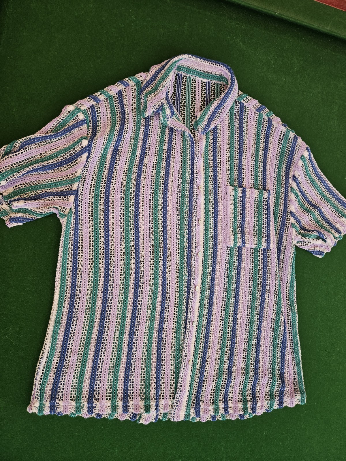 Vintage Inspired 70s Net Cotton Hippie Outfit Shirt Top Pants Flare Size XS-S-M