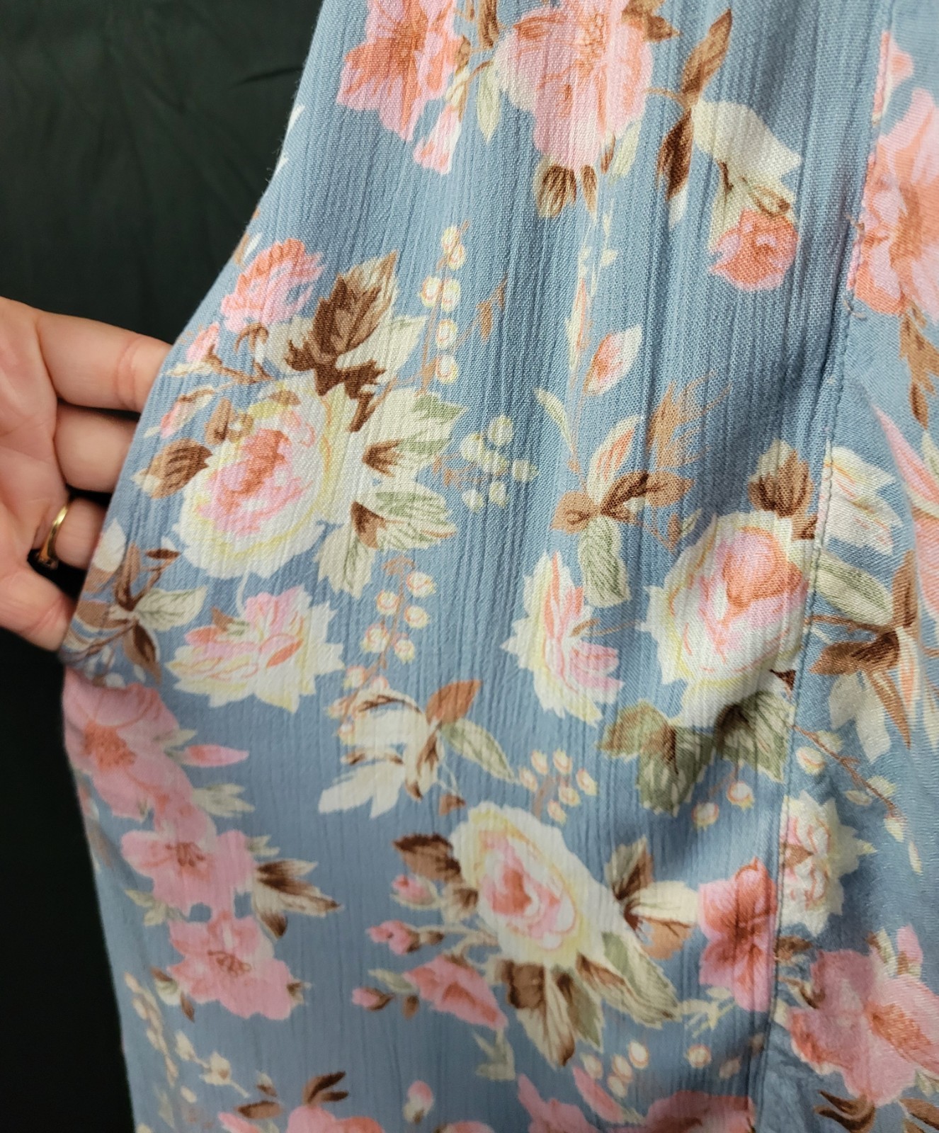 Vintage Ellen Ashley Blueish Grey Dress w Pink & Cream Florals Size 14P