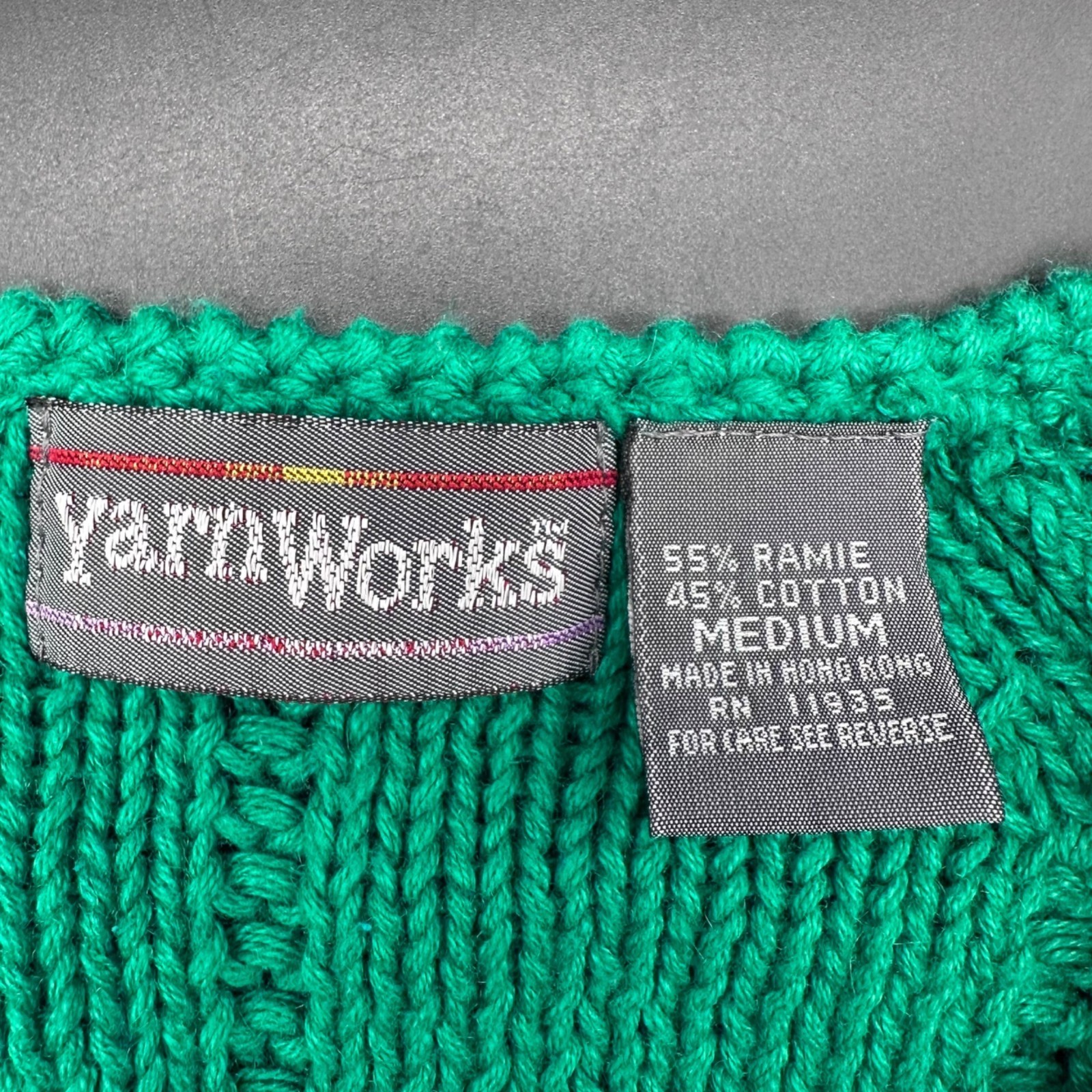 Vintage Green Knit Sweater Medium Short Sleeve Hong Kong Yarnworks 1980s Retro