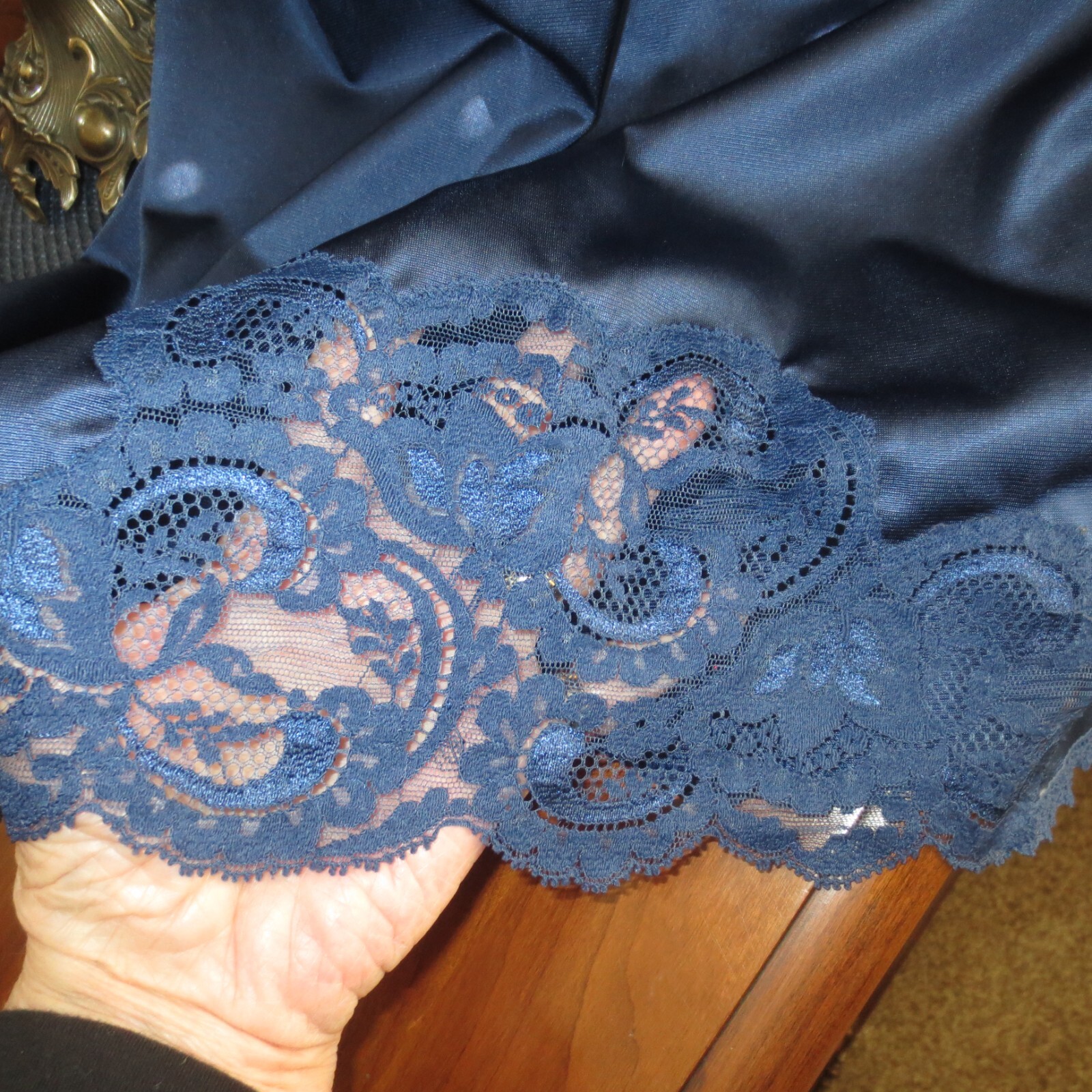 APPLAUSE mint MIDNIGHT BLUE 1980s LACE TOP NYLON half slip camisole set S / 34