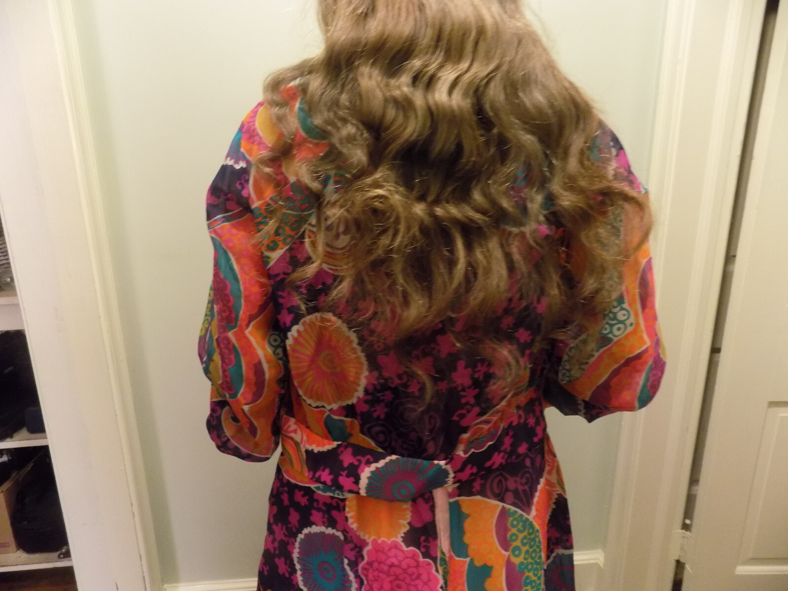 Don Luis vtg Halter Maxi Dress & Sheer Jacket BOLD Groovy Purple Orange Pink M