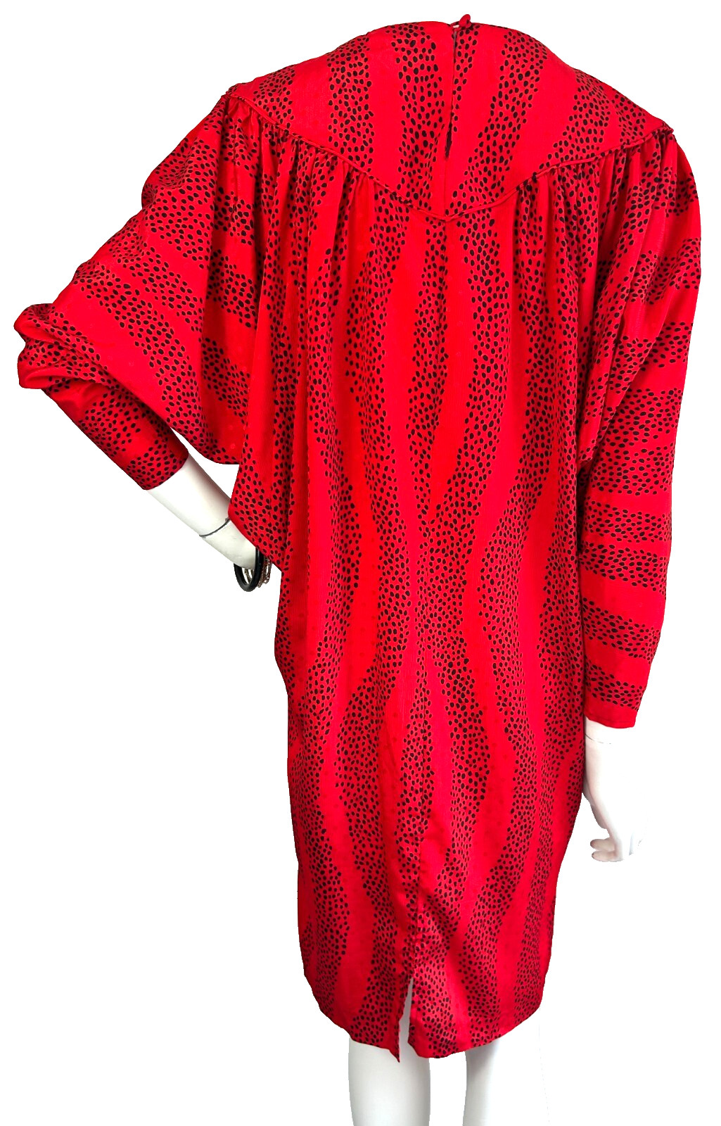 80s Billy Jack for Her Dress Womens Size Small Polka Dot Batwing Red Black