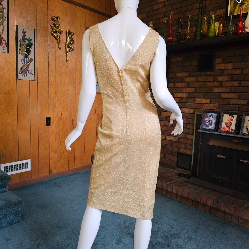Vtg 50s 60s Lilli Diamond Gold Lurex Bombshell Wiggle Cocktail Party Dress S/M