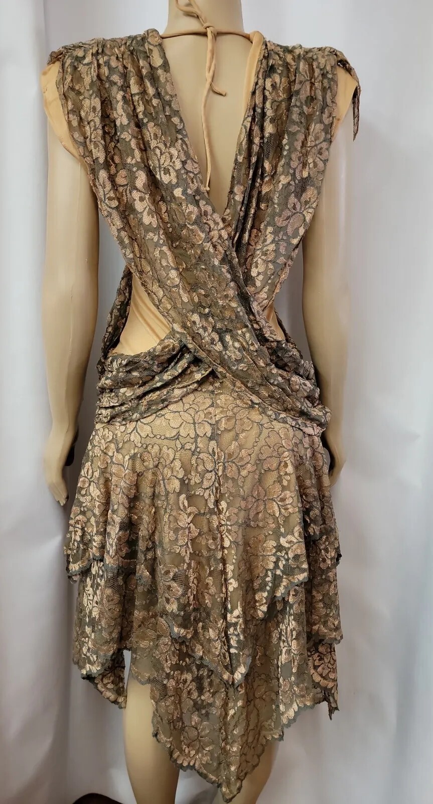 Climax Karen Okada By David Howard VINTAGE Lace Womens Gold/green Dress 9/10 #11