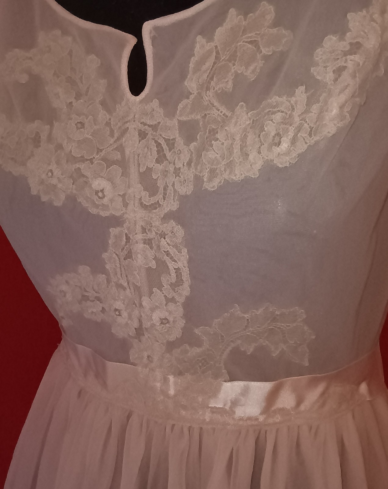 Vtg Luxite by Kayser Pink Dbl Sheer Nylon Chiffon Nightgown Sz 34 Lace