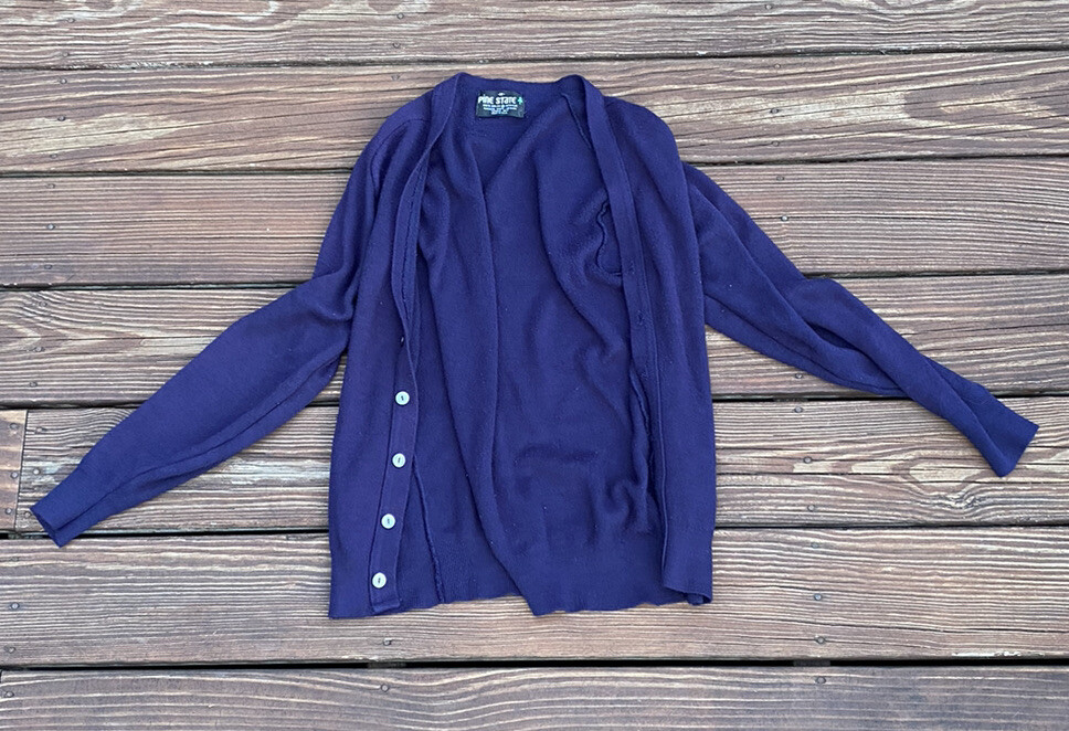 Vintage Pine State Womens Cardigan Sweater Sz M Navy Blue Acrylic