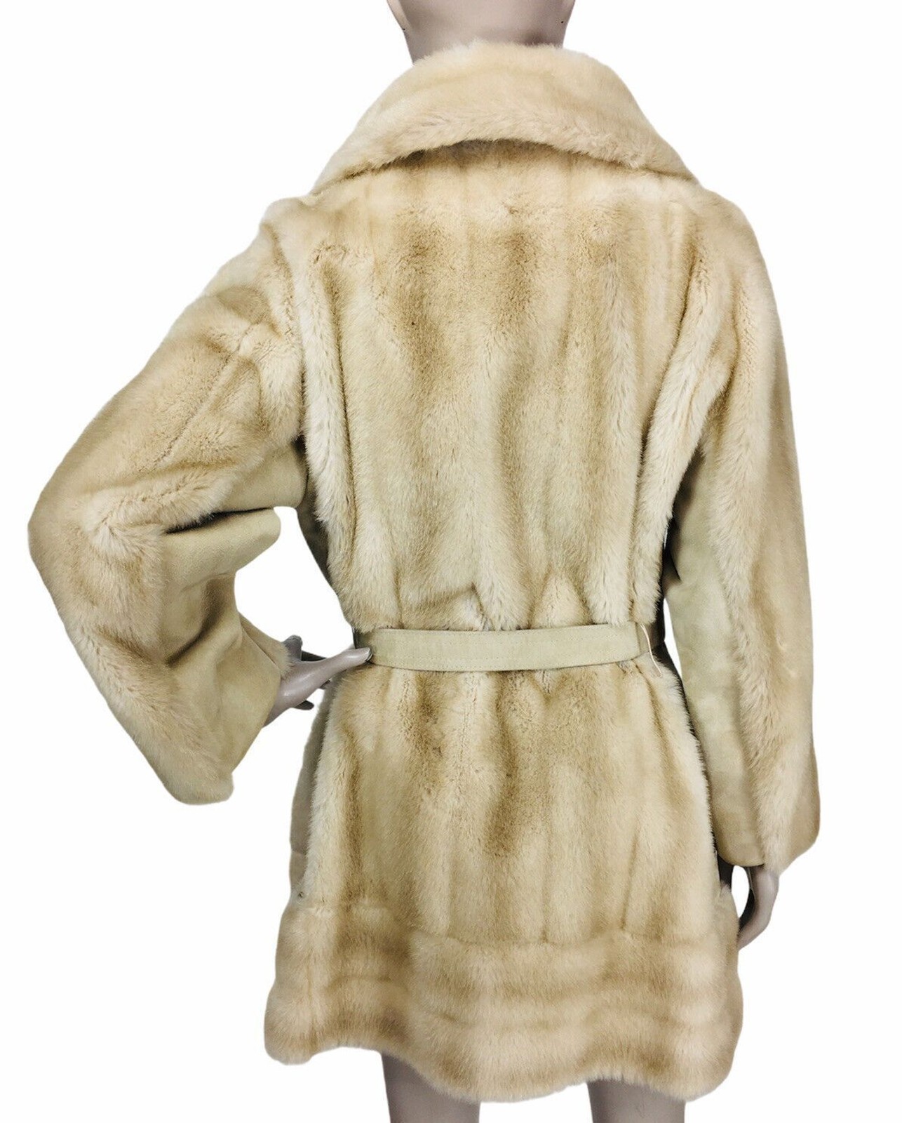 VTG 60s Lilli Ann Beige Suede Leather Faux Fur Belted Mob Wife Penny Lane Coat