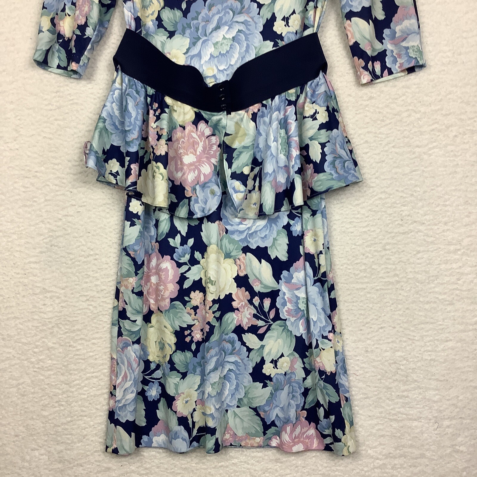 Vintage Statements ALine Peplum Dress Womens 14 Granny Core Stretch Belt Floral