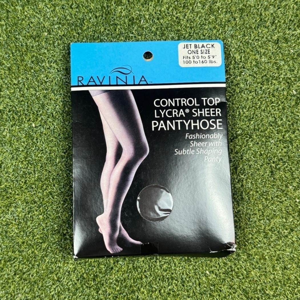 Vintage Ravinia Control Top Lycra Sheer Pantyhose Jet Black One Size Hosiery NIP