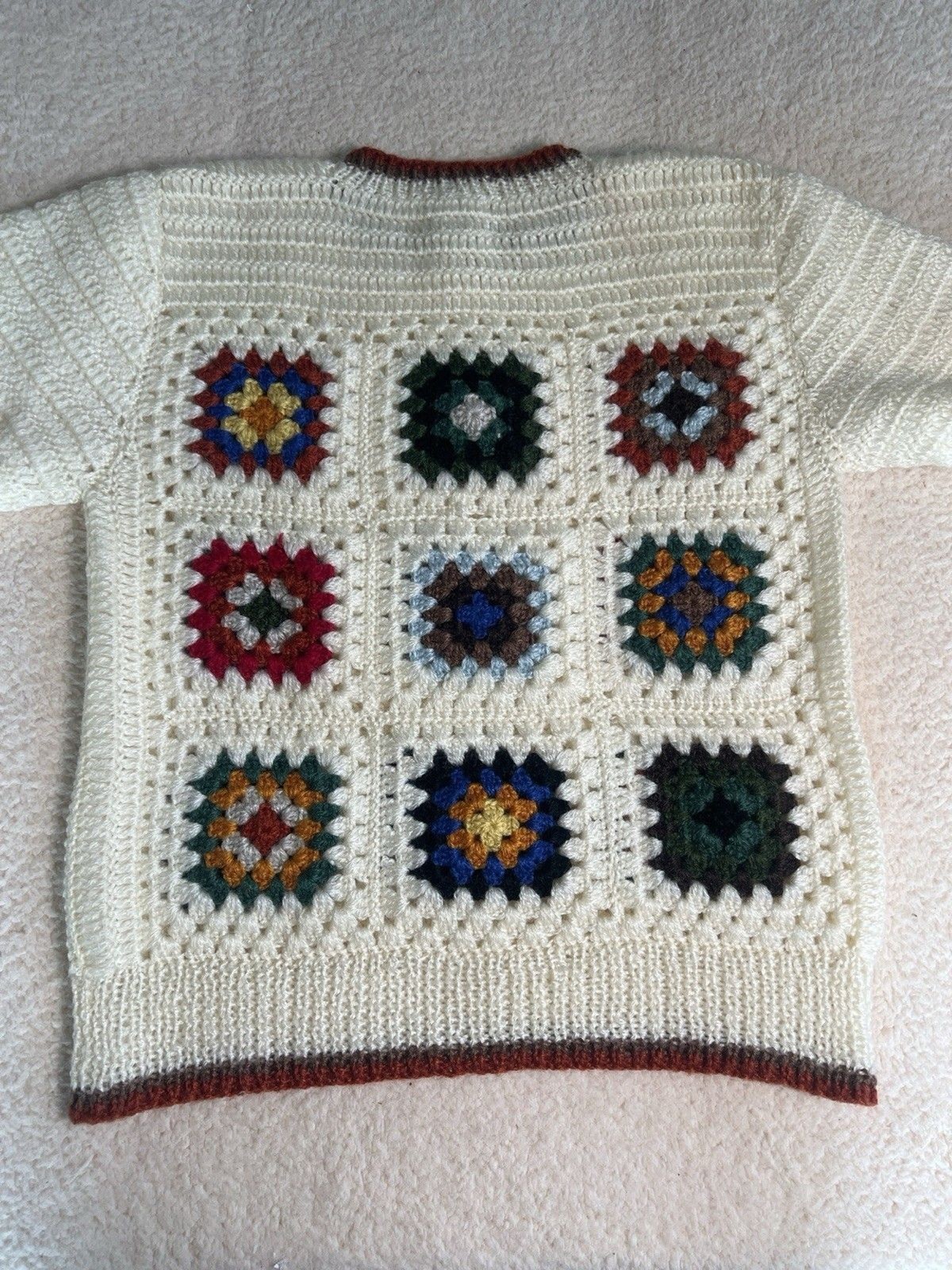 Granny Square 1960s Vintage Sweater Boho Hippie Crochet Knit Korean UNISEX M
