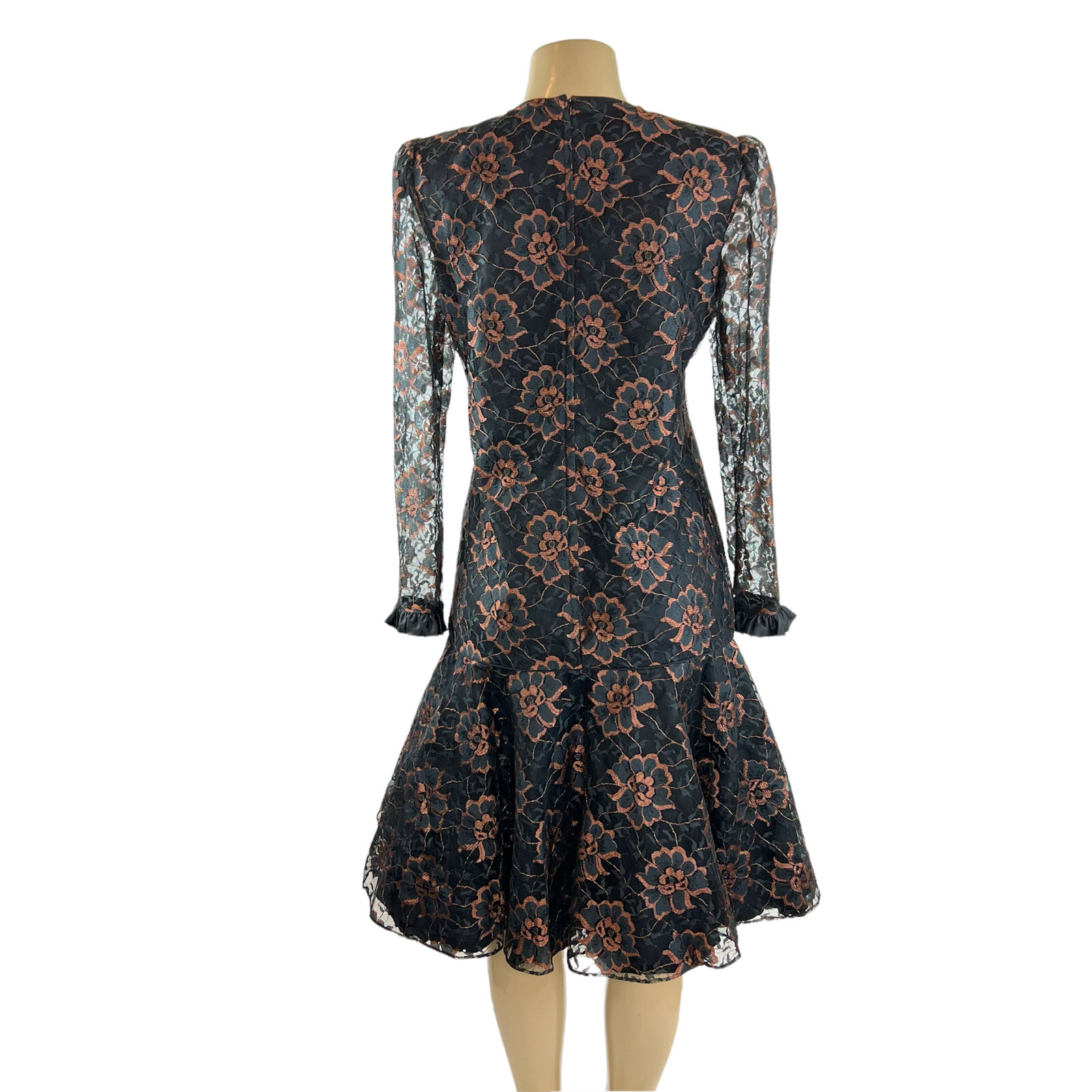 1980s Cocktail Dress Vintage Size 8 Black Lace Mermaid Glam Prom Drop Waist 80s