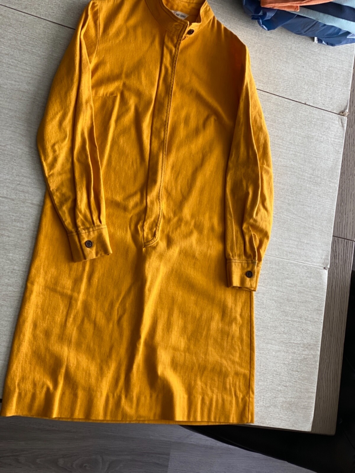 Vintage 70s The Art Shirt Dress Size 11-12 Yellow Long Sleeve