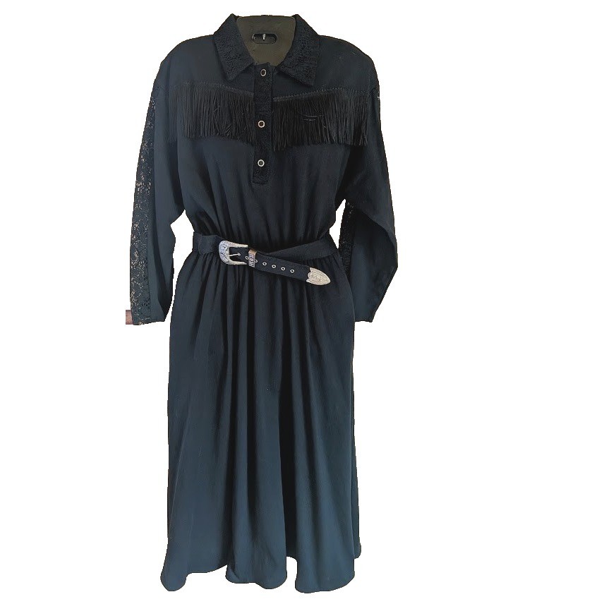 Vintage SAS’SA Dress M Western Cowgirl Rodeo Lace Fringe Country Rockabilly USA