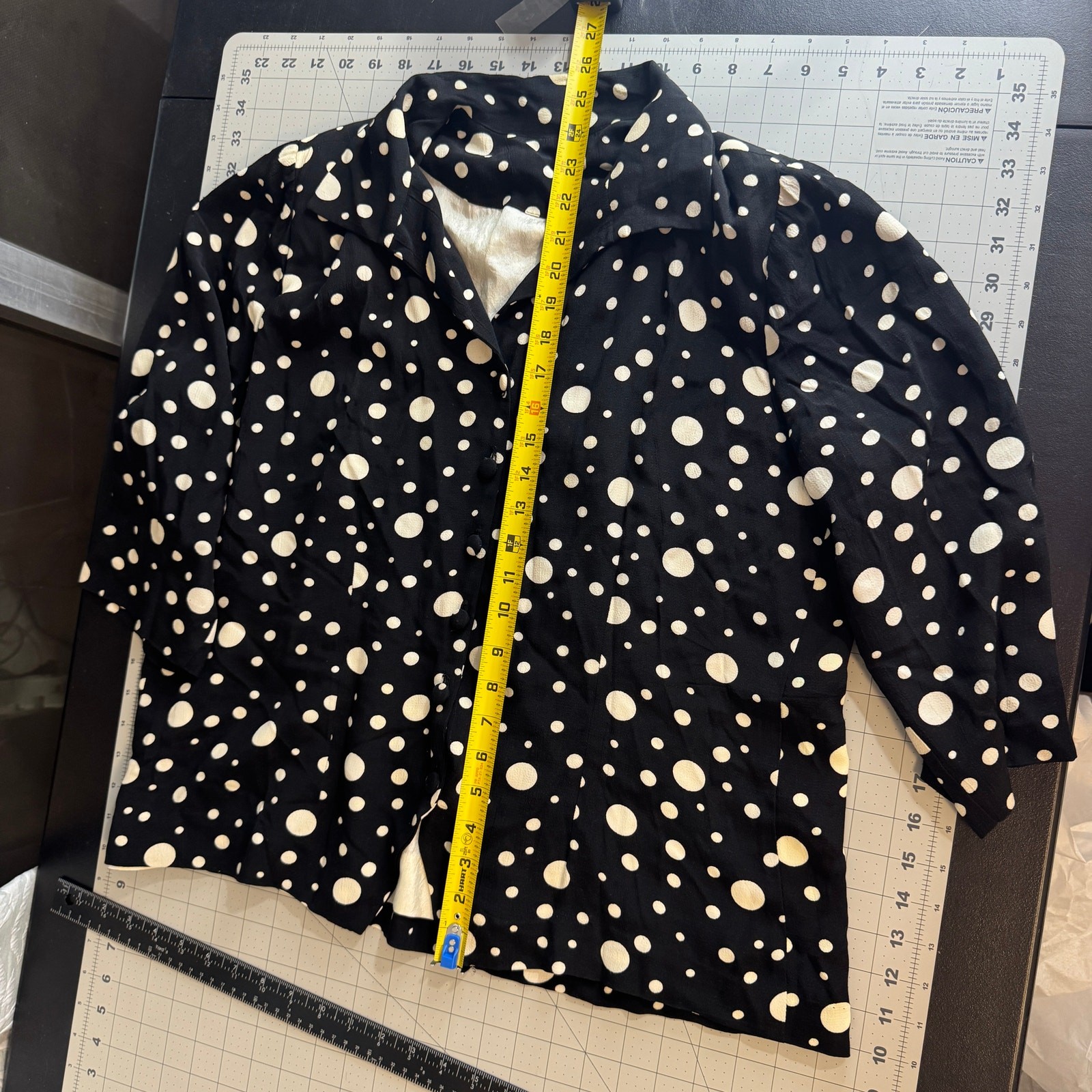 Vintage 80s Black White Polka Dot Blouse Pinup Rockabilly Peplum Retro XL 1X Top