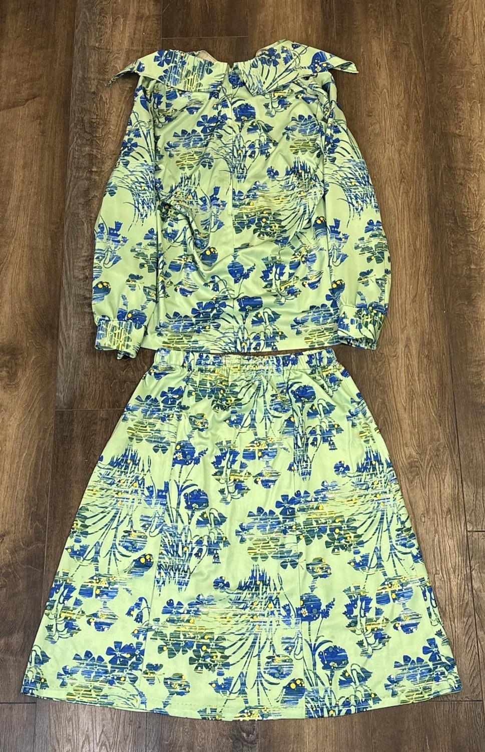 Vtg DutchMaid Dress Womens 34 Blue Green Floral Print Hippie Boho Flower Collar