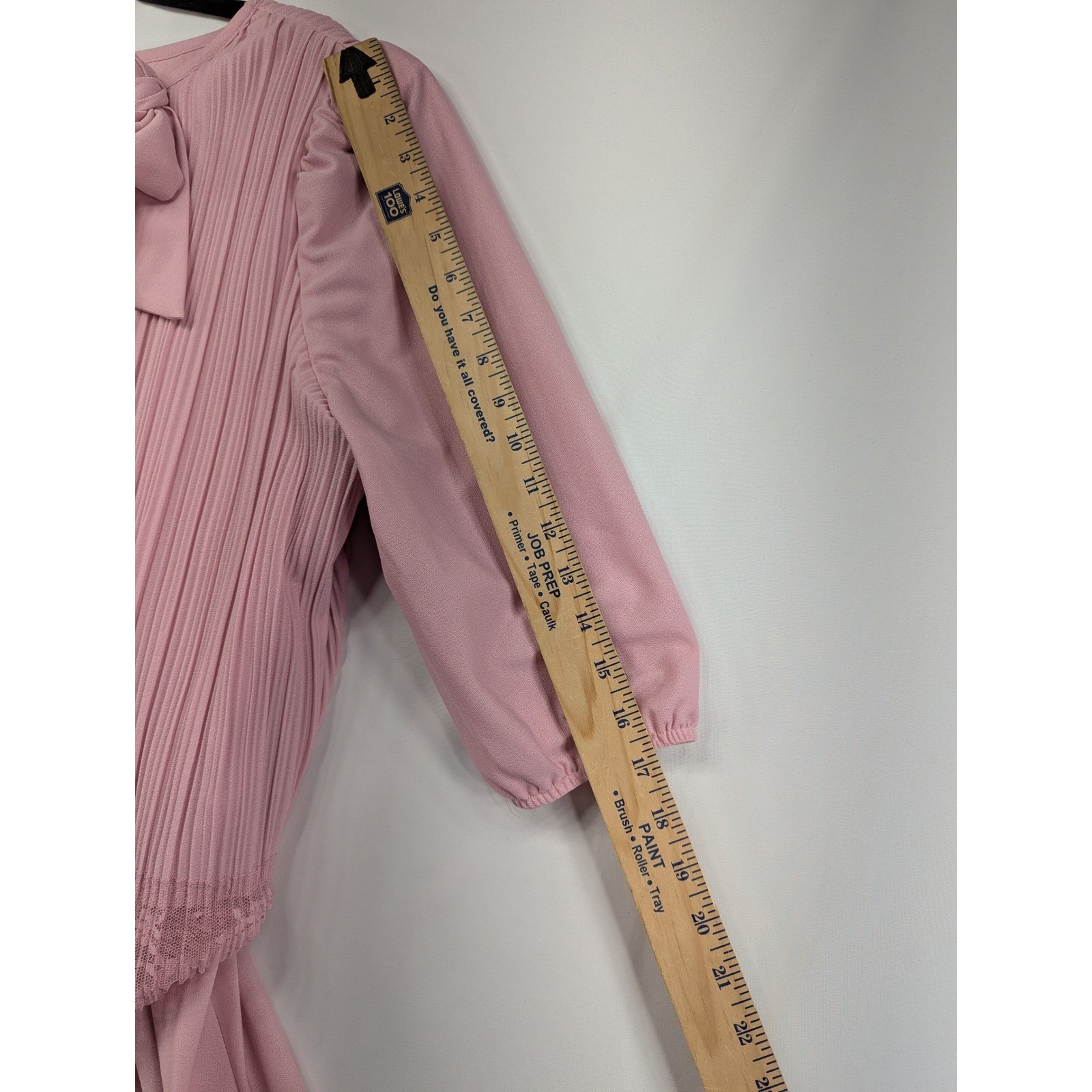 Cue Fashions Vintage Pink Pleated Lace Trim Midi Dress 16W Made in USA Pussybow