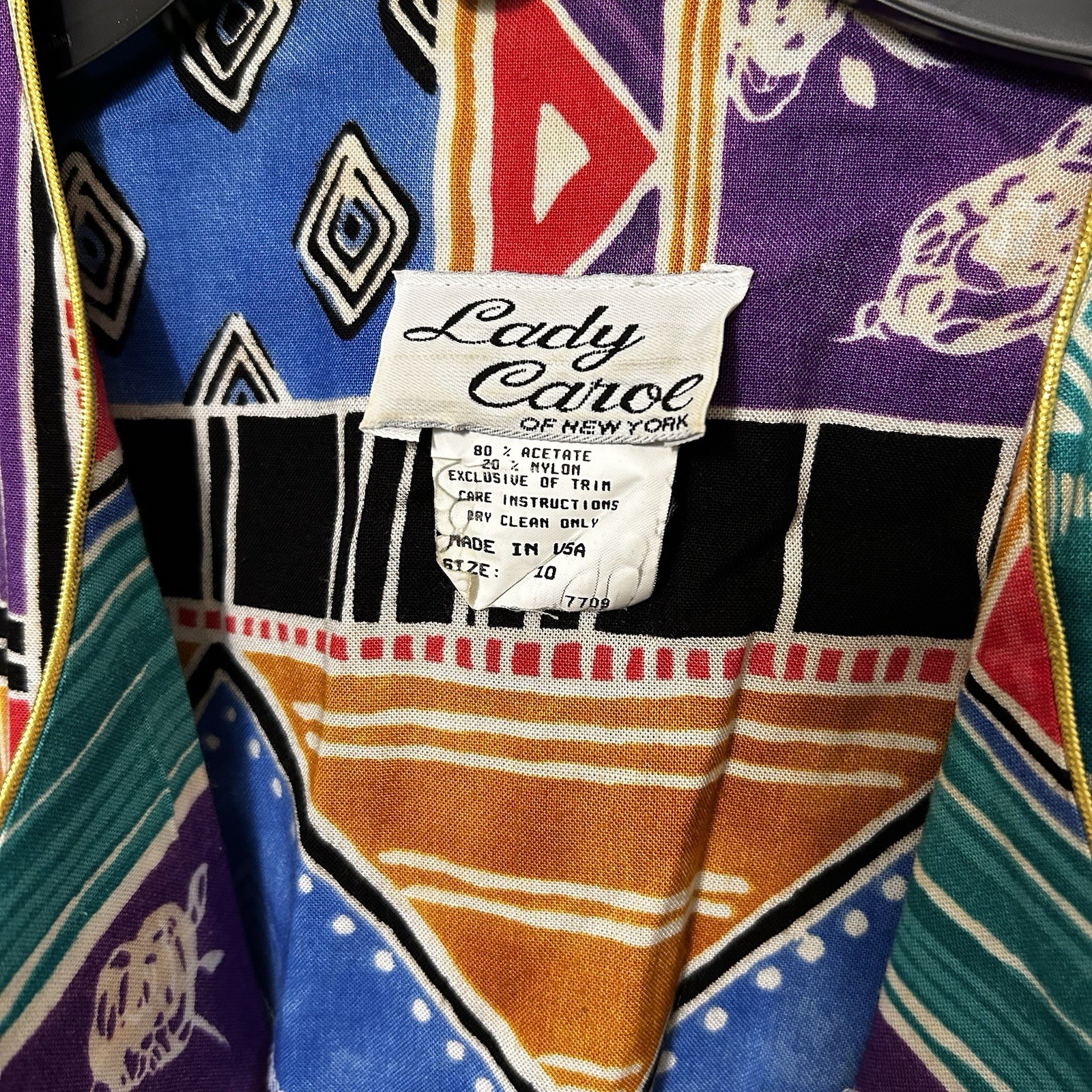 VINTAGE LADY CAROL OF NEW YORK OPEN FRONT Jacket Blazer Multicolored Abstract 10