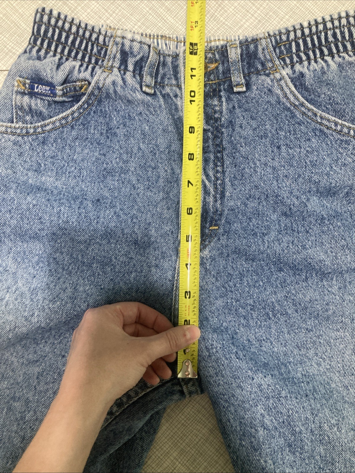 Vtg 80s Lee Jeans Women 8 High Rise Acid Wash Mom Elastic Waist Tapered 350-5944