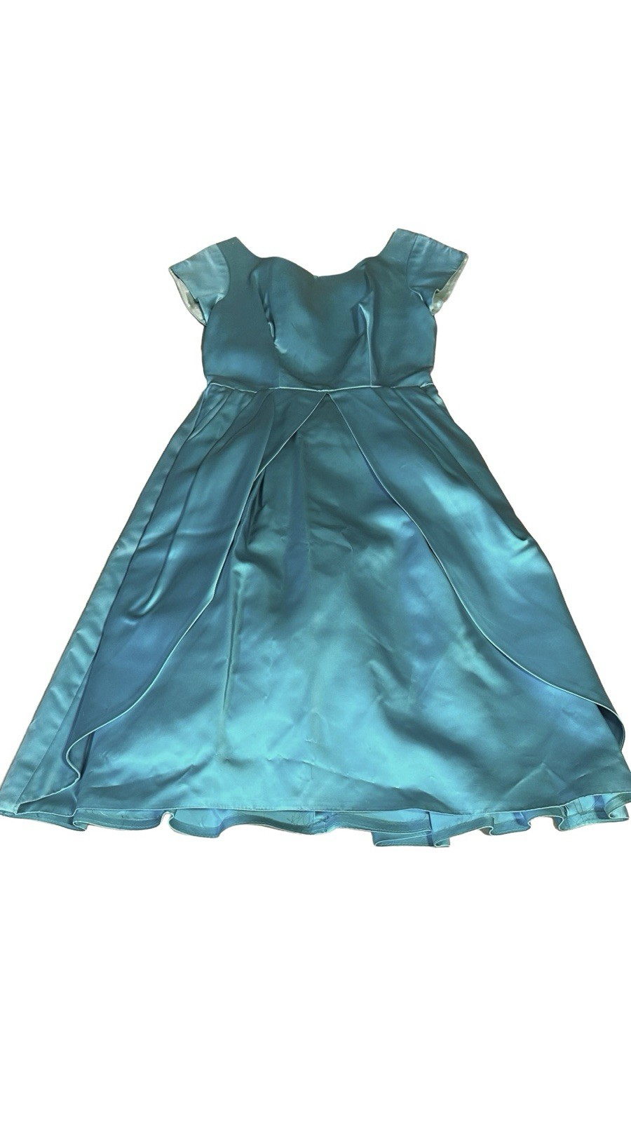 VINTAGE CIRCA 1950’S AQUA BLUE SATIN BUBBLE HEM PARTY DRESS SZ APPX SMALL