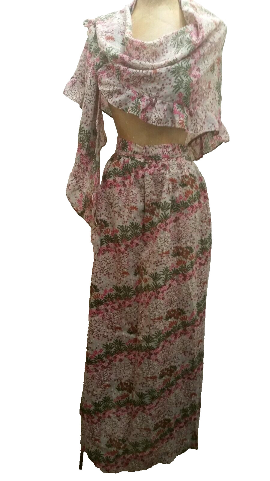 Vintage 1960’s Gray Pink Lavender Hippy Skirt & Scarf Krist Gudnason Size S/M